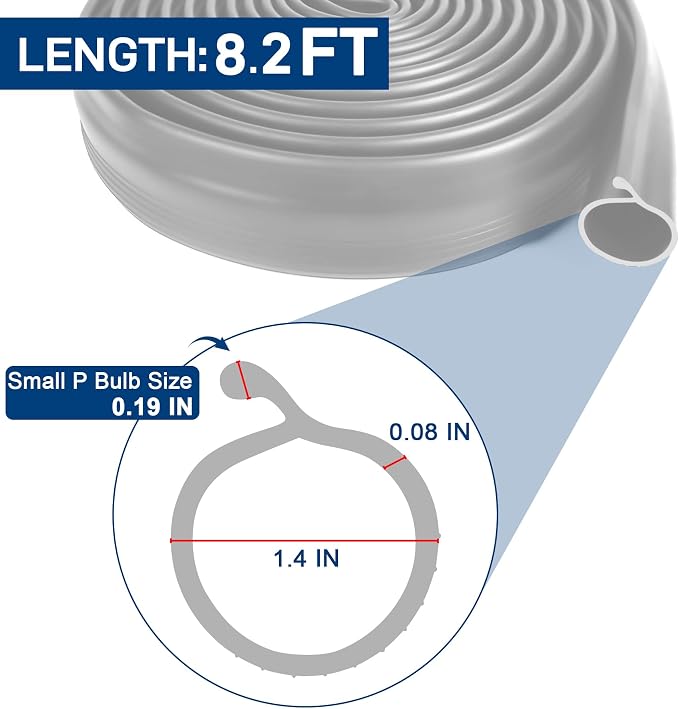 8.2FT Garage Door Bottom Seal Rubber 0.19" P Bulb Bottom Garage Weather - Image 2
