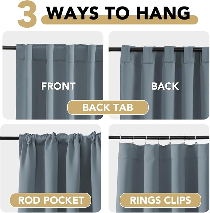 H.VERSAILTEX Blue Back Tab Blackout Curtains 90 Inch Long - Image 4