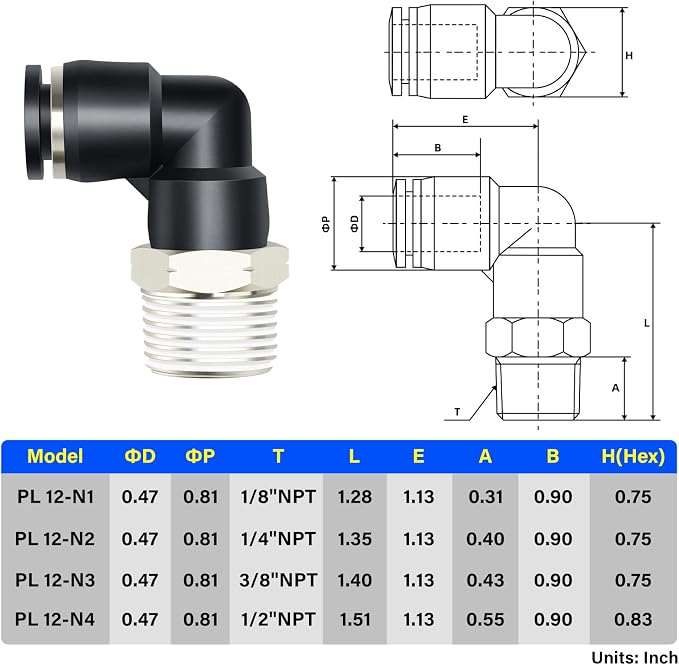 TAILONZ 12mm x 3/8" NPT Push to Connect Elbow Fitting 2pcs | Copper&Plastic - Image 2