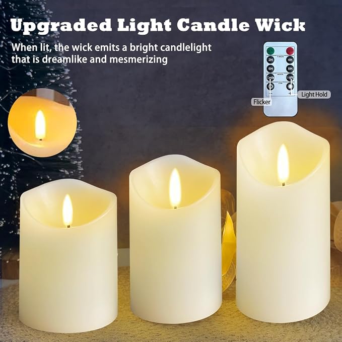 LEDHOLYT Rechargeable Flameless Candle, Flashing LED Pillar Real Wax Candle - Image 5