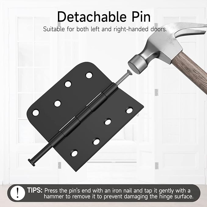 HOSOM 6 Pack 4 Inch Matte Black Door Hinges - Image 5