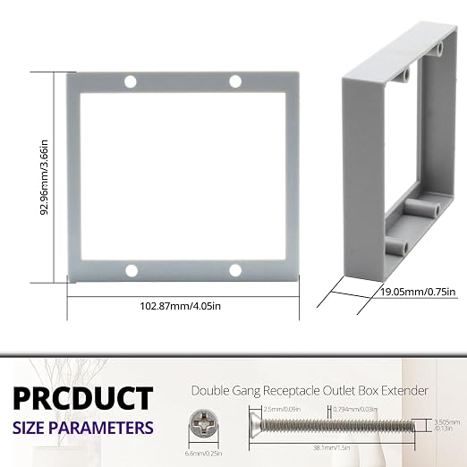 3/4” Grey Double Gang Outlet Extender, Fixes Recessed or Protruding Electrical - Image 2
