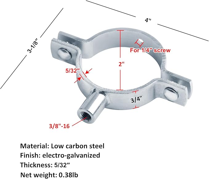 8 Pack Split Ring Pipe Hangers, Fits 2" O.D. Tube, 5/32"Thick | 3/8-16 Threaded - Image 2