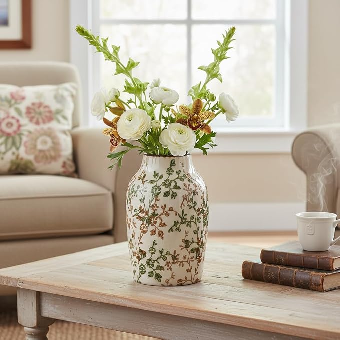 SIDUCAL Ceramic Green and Beige Antique Vase, 7 Inch Retro Ice Cracked - Image 7