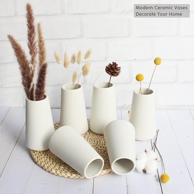 YANLING 6 Pack White Ceramic Vases - Image 2