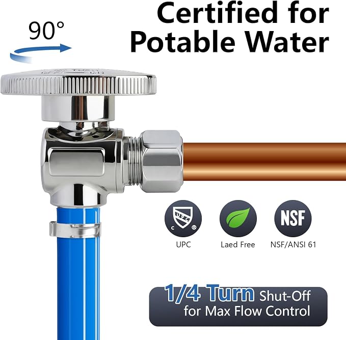 WiseWater Angle Stop Valve 1/2" PEX x 3/8" Compression | Heavy Duty - Image 3