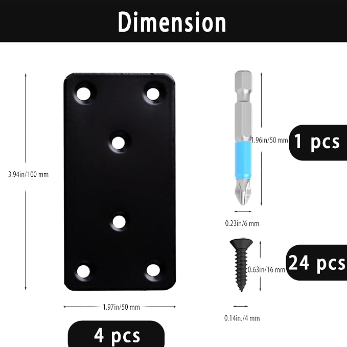 4 Pcs Mending Plate, 3.94 x 1.97 inch Stainless Steel Flat Plates - Image 3