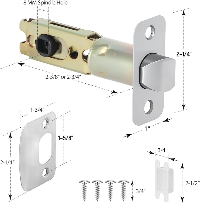 1 Pack Nickel Door Latch Replacement, 8mm Big Spindle Hole, 45°Turning Angle - Image 6