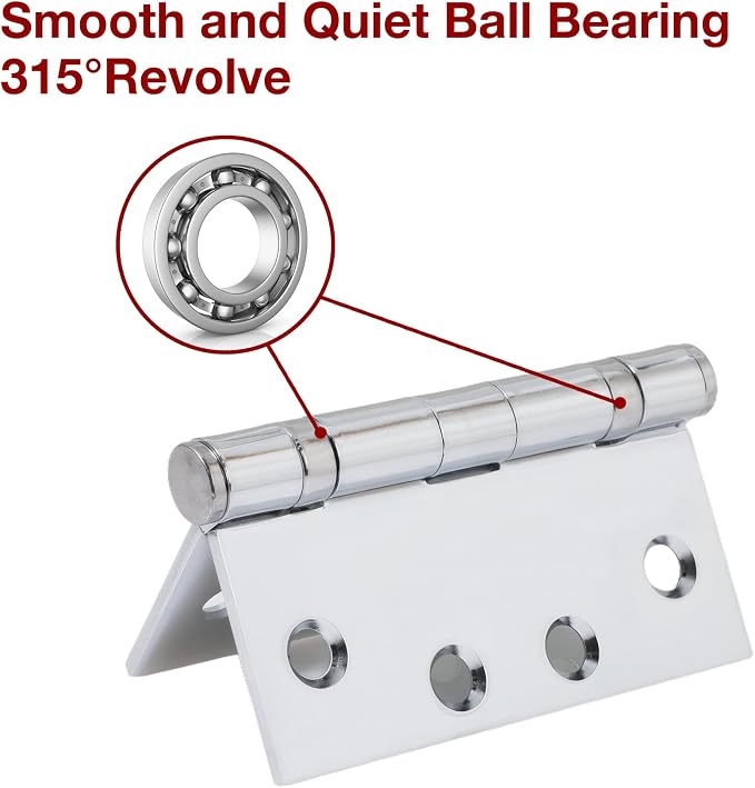 TDCHINGES Heavy Duty Door Hinges 4.5 Inch x 4 1/2" Polished Chrome Square | 1 - Image 3