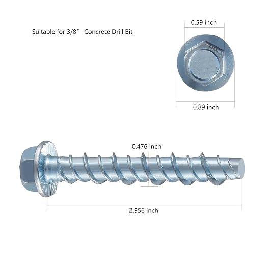 Wensilon 3/8" x 3" Zinc Plated Large Diameter Concrete Screw Actual Thickness - Image 2