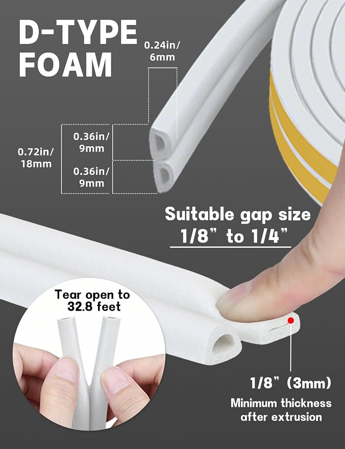 32.8 Ft Weather Stripping Door Seal Strip, Self Adhesive Door Soundproofing D - Image 2