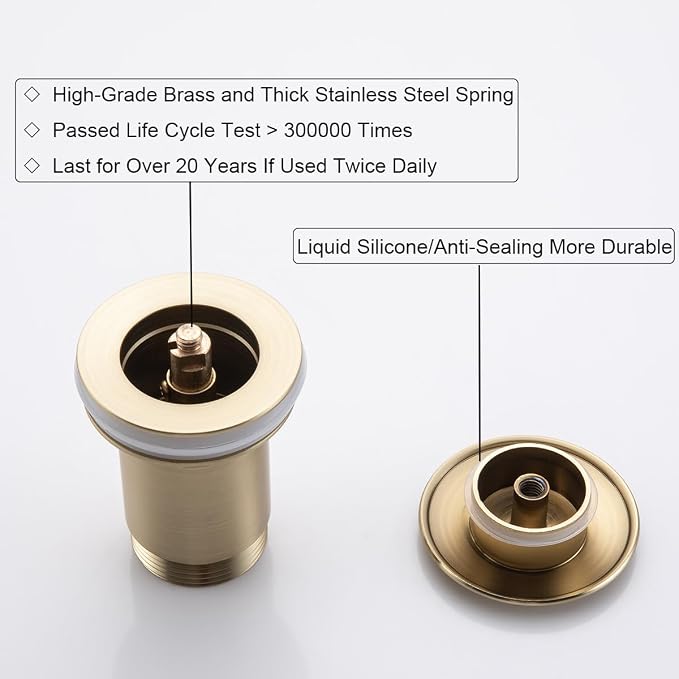 RANDOM Brass P Trap with Bathroom Sink Stopper Kit Without Overflow, Brushed - Image 3