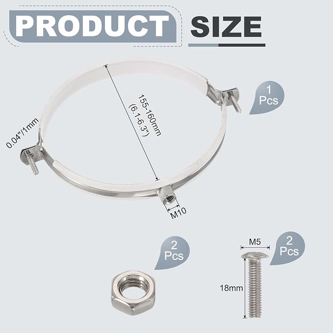HARFINGTON 201 Stainless Steel 6.1-6.3"/155-160mm Split Ring Pipe Hanger Pipe - Image 2
