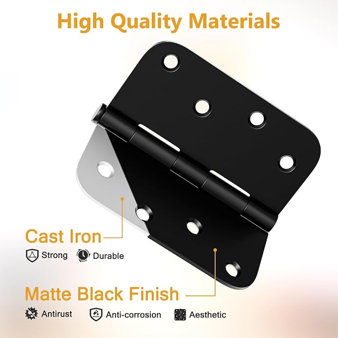 3 Pack Rounded Door Hinges 4 Inch, Removable Pin, Antirust & No Squeaks - Image 3