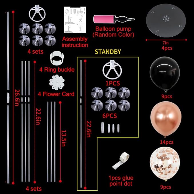 TONIFUL 4 Set Black Rose Gold Balloon Centerpieces - Image 2