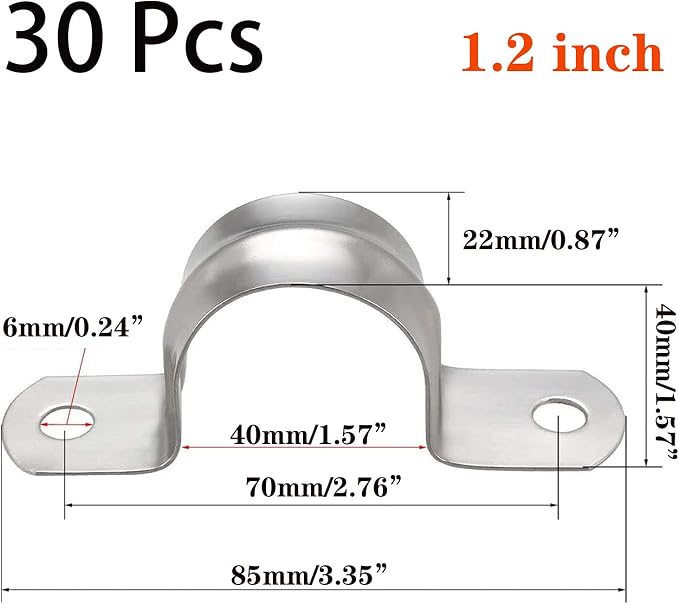30 Pcs 1.2inch Rigid Pipe Strap, Two Hole Stainless Steel Strap U Bracket - Image 2