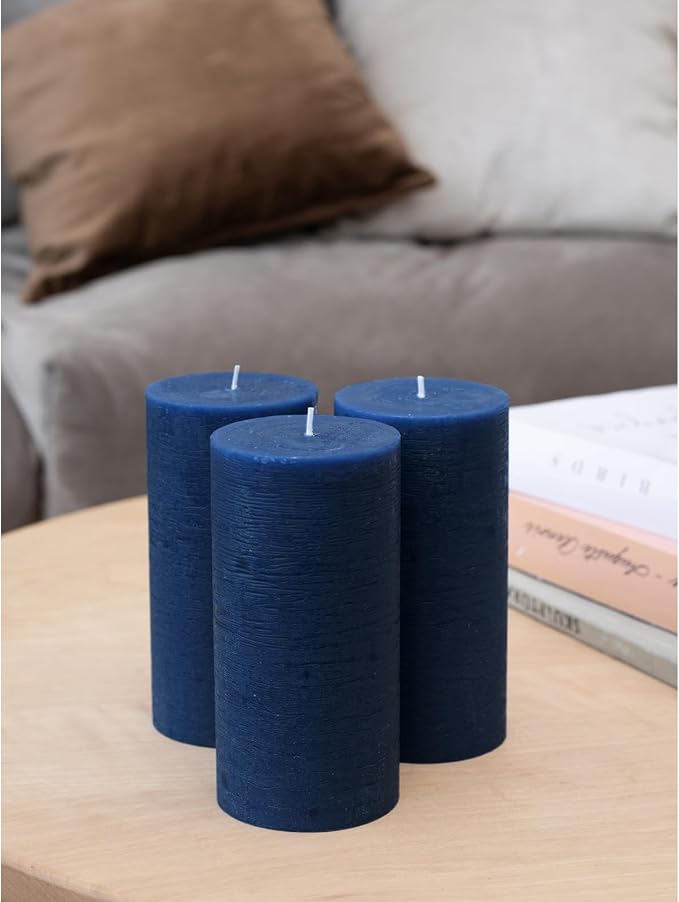 Large Pillar Candles 3x6 Inch – Set of 3 Unscented Dripless Dark Blue Candles - Image 4
