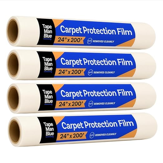 TapeManBlue Carpet Protection Film 24" x 200', 4 Rolls, Self Adhesive Plastic by TapeManBlue