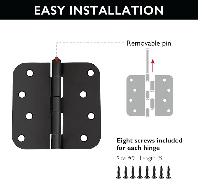 Design House Interior Door Hinge, Matte Black | 5/8" Radius, Traditional - Image 4