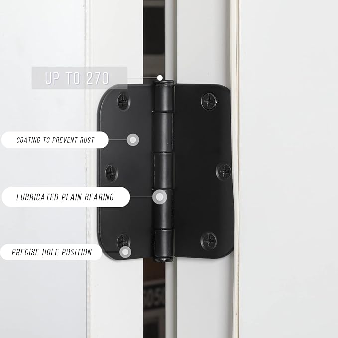 3.5 Inch Interior Door Hinges, 5/8 Inch Radius, Matte Black, 3 Pack | - Image 2