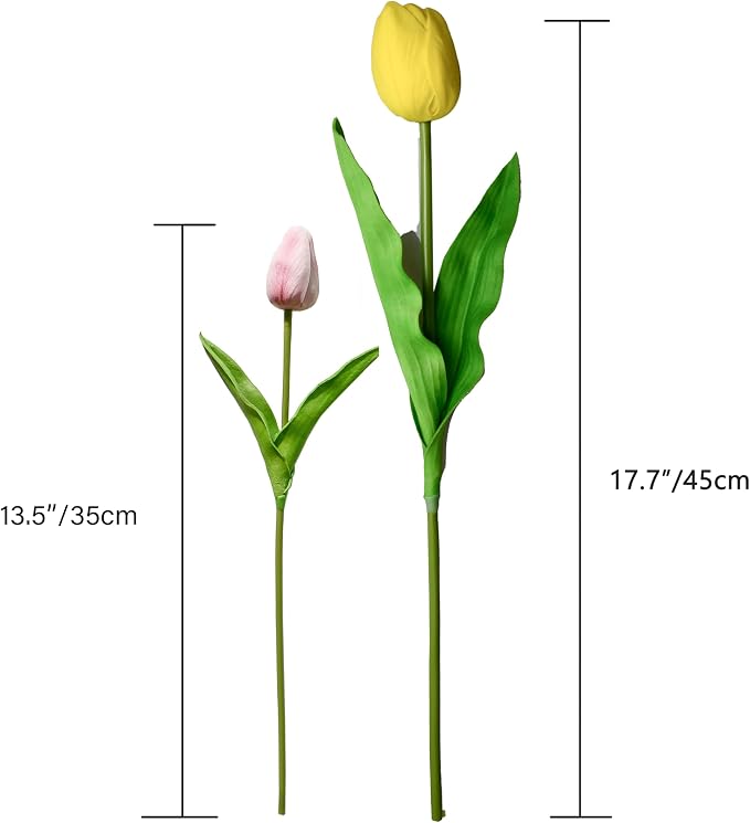 Mandy's 6pcs Artificial Yellow Tulips | 17.7 Inch Lifelike PU Tulips Faux - Image 2