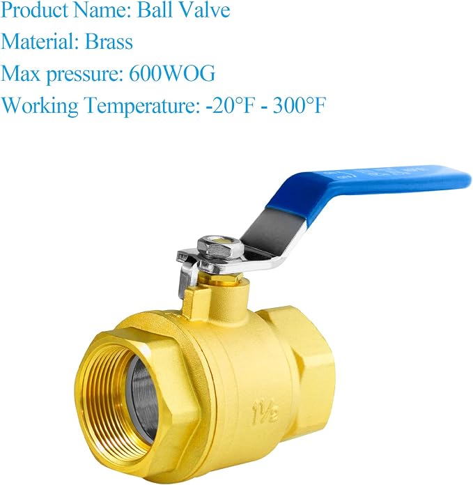 WiseWater 1.5" NPT Full Port Brass Ball Valve, UPC Certified | 1/4 Turn Blue - Image 3