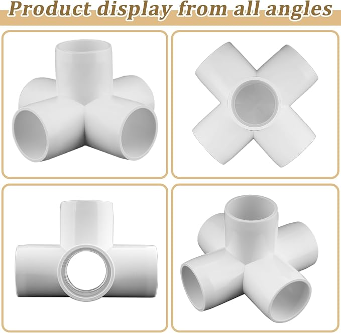 8 Pack 1" PVC Fittings 5 Way, Furniture Grade 1 Inch PVC Pipe Fittings 5 Way - Image 6