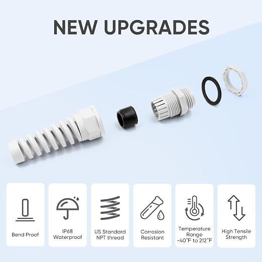Strain Relief Cord Connector, LISTENJIALE 10Pcs NPT 1/4" Waterproof Cable Gland - Image 3