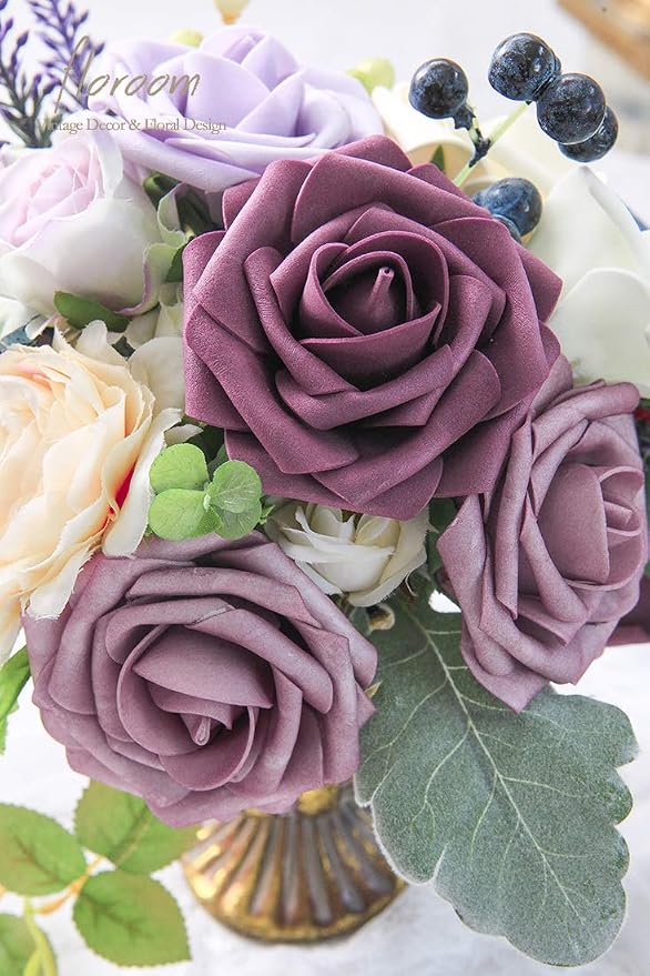 Artificial Flowers 25pcs Real Looking Plum Foam Fake Roses - Image 3