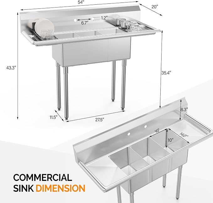 ROVSUN Commercial Sink, Stainless Steel Sink - Image 6