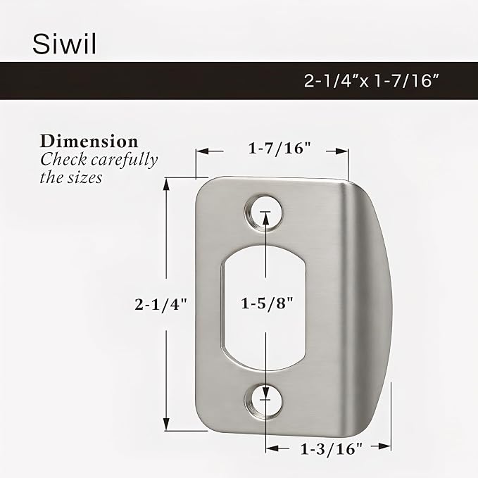 Door Strike Plate Univeral, 2-1/4 inch x 1-7/16 inch, Round Corner - Image 2