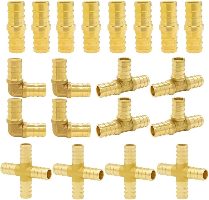 Hooshing 20 Pack 1/2" PEX Fitting Combo, Cross Set | Heavy Duty Brass Barb by Hooshing