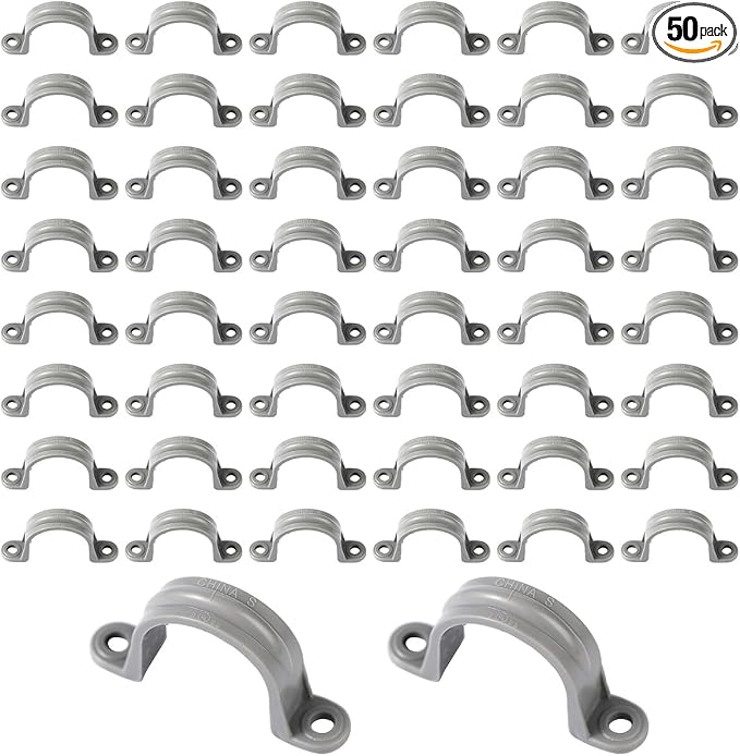50Pcs PVC Pipe Straps, 2 Holes Plastic Conduit Strap Pipe Clamps Supports by Tinwalor
