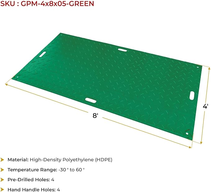12 Pk 4' x 8' - 1/2" Thick Heavy Duty Green Ground Protection Mats - Easily - Image 8
