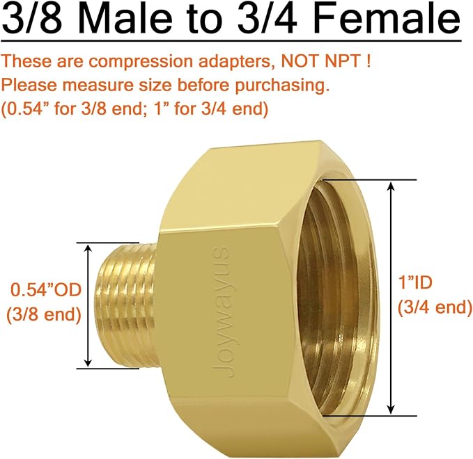 Joywayus 2PCS 3/4 GHT Female to 3/8 Compression Male Thread Adapter Pipe Fitting - Image 2
