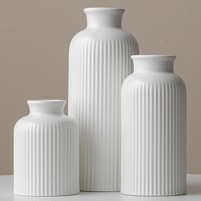 Large Modern Ceramic Vase Set, 10 Inch Tall, 4 Inch Width, 3-Piece Decorative by Vaurcesavase