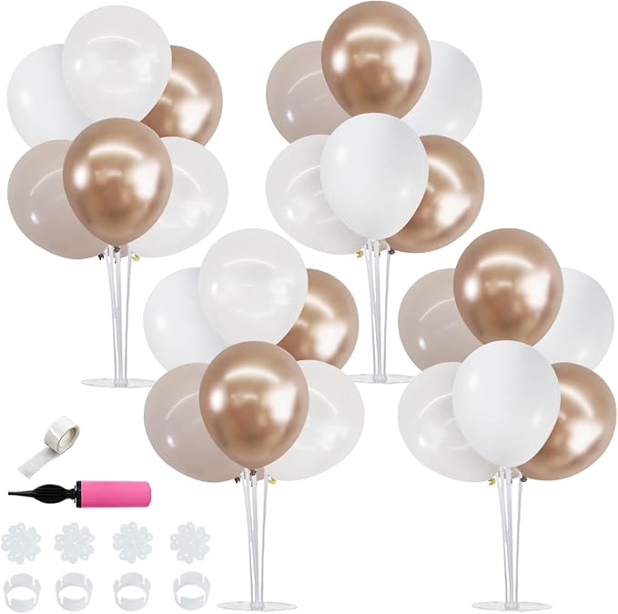 TONIFUL 4 Set Nude White Champagne Gold Balloon Stand Centerpiece by TONIFUL