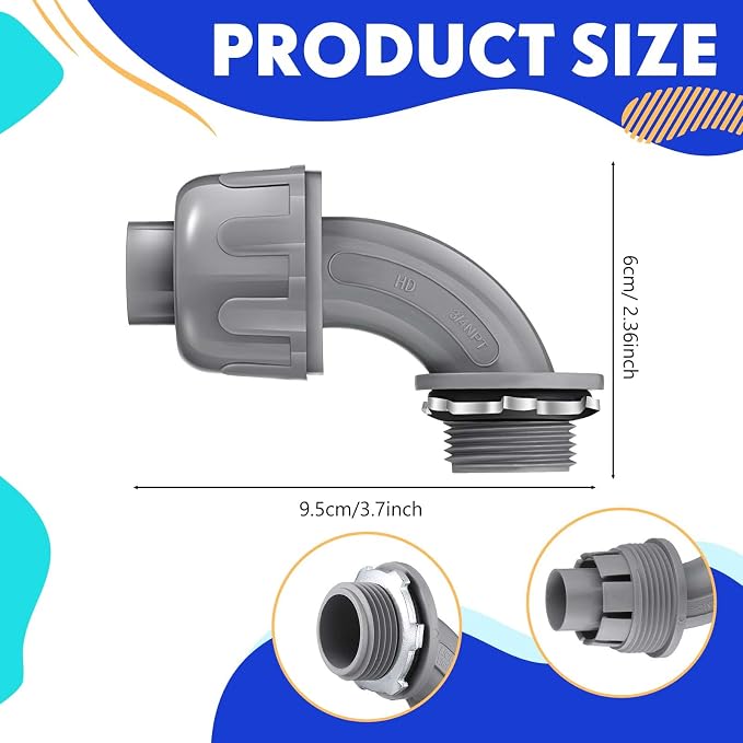 Liquid Tight Connector 3/4 Inch 90 Degree Non Metallic Flex Electrical Conduit - Image 2