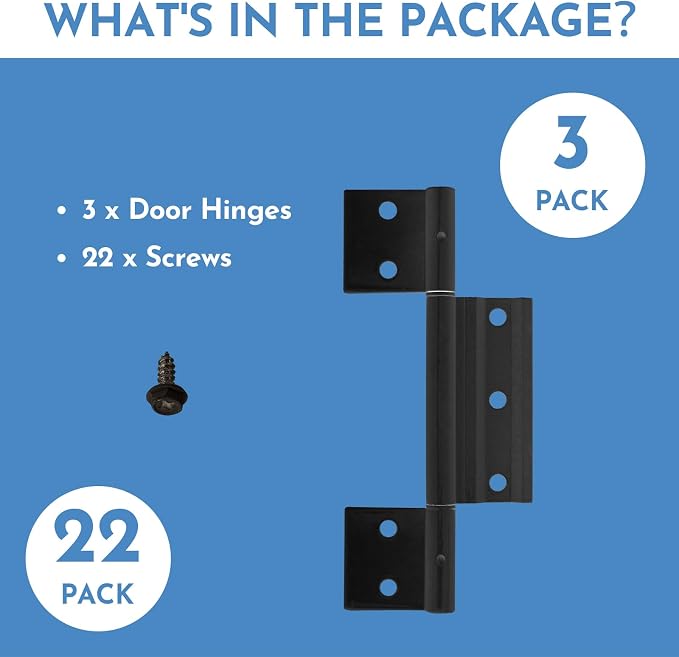 3Pack Black Screen Door Hinges 1/8 in Grooved Center - Image 5