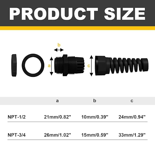2 Pack NPT 1/2 Joint, Waterproof Cable Strain Relief, Spiral Adjustable - Image 4