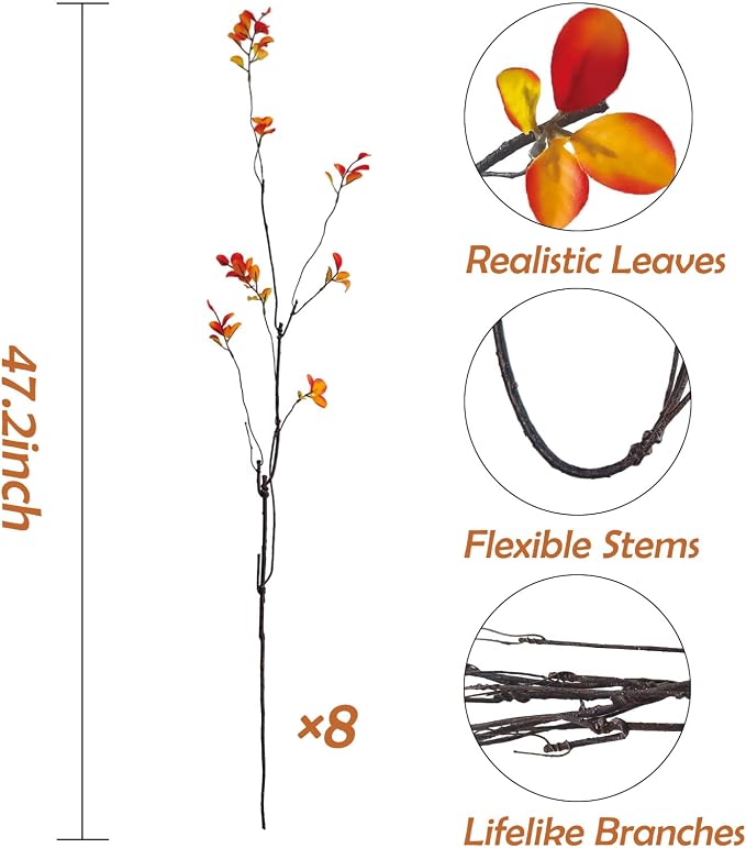 8 Pcs Fall Stems Artificial Ficus Branches, 47.2 Inch Faux Eucalyptus Stems - Image 3