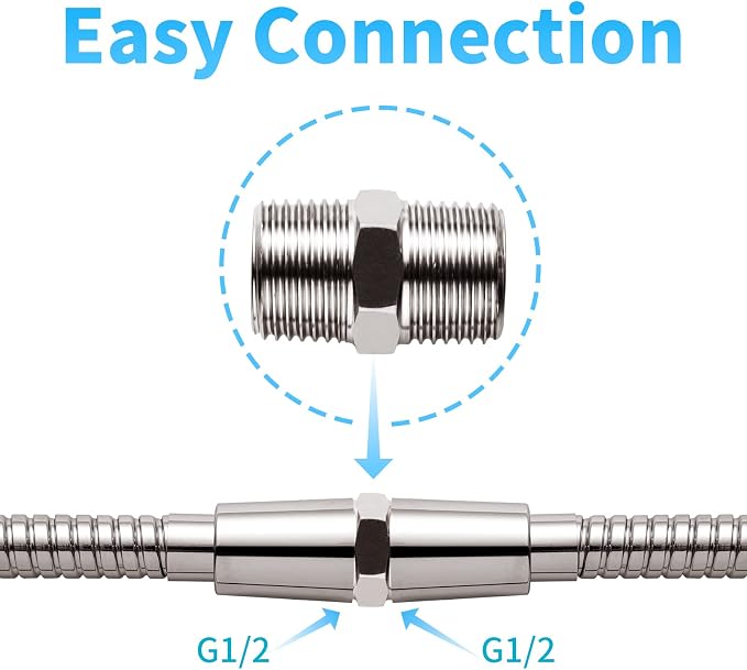 OFFO Shower Hose Extension Connector, 1/2 to 1/2 Shower Hose Extender Fitting - Image 2