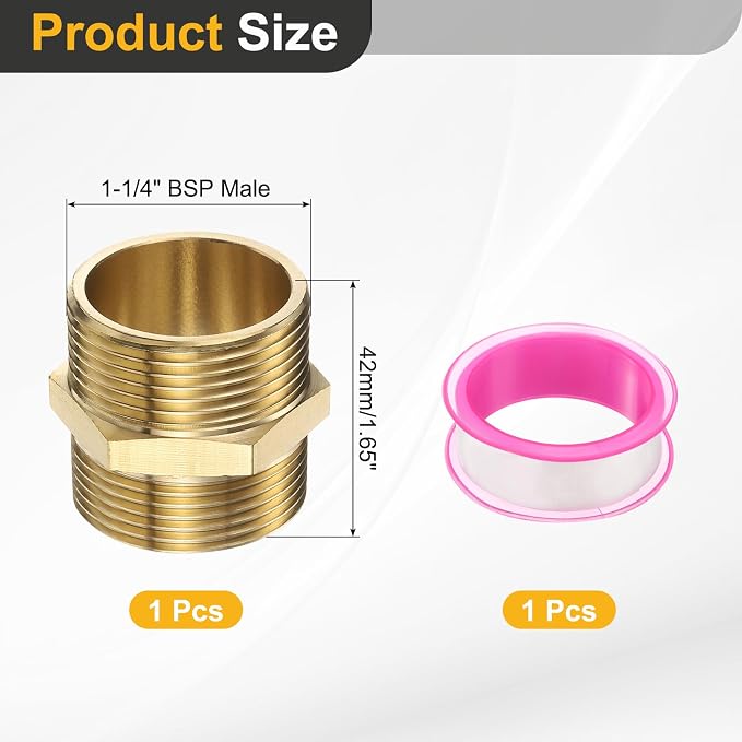 PATIKIL Brass Pipe Fitting, 1-1/4" BSP Male x 1-1/4" BSP Male Thread Connector - Image 2