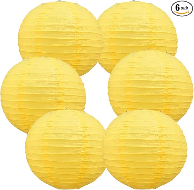 BEISHIDA 8 Inch Yellow Paper Lanterns 6 Packs Hanging Round Chinese Lantern | by Beishida