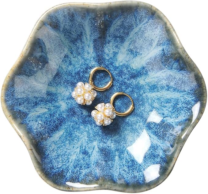 Lotus Leaf Shape Ring Holder Dish, Small Key Bowl, Ceramic Trinket Tray Jewelry by JAMEND+CLXP