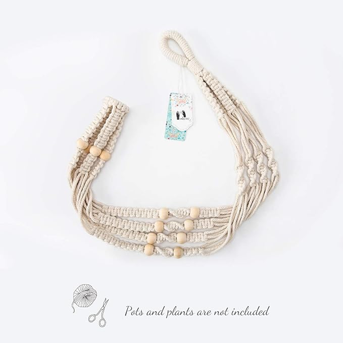 Mkono Macrame Plant Hanger Indoor 35 Inch Hanging Planter Basket Ivory 2Pcs | - Image 8