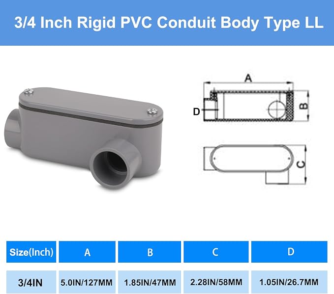 4Pack 3/4 Inch Rigid PVC Conduit Body Type LL, Slip x Slip PVC Conduit Bodies - Image 3