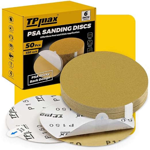 6-Inch 150-Grit Gold PSA Sanding Discs, 50 Pack – Pro-Grade Self-Adhesive by TPmax