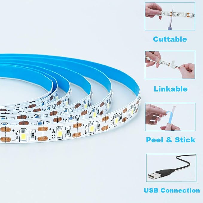 USB LED Strip Warm White 3000K 5V USB Powered 13.12ft/4M | 240LEDs Flexible - Image 3