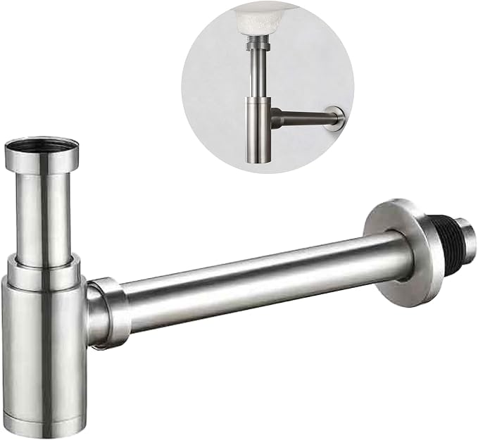 Brushed Nickel Round Bottle P-Trap 1 1/4 Adjustable, Bathroom Sink Waste Drain - Image 9
